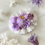 ドール用レースと染め花のスモールヘッドドレス(MLフリー・ビオラ・ライトパープル)の画像