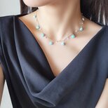ラリマーと真珠のスライドチェーンビブネックレス・サージカルステンレス　～蒼海（そうかい）
