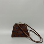 姫路レザー✖️国産牛革水玉柄がま口ポシェット◆焦げ茶　サコッシュ　ドット柄　ショルダーバック　スマホショルダー