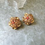 Y1174-【ERICA LYONS】 ヴィンテージイヤリング 1980s Pink Amber Beaded Floral