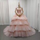 美品！カラードレス 薄ピンク ベアトップ プリーツスカート プリンセスライン 披露宴 花嫁