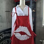 【sale】【背中がかわいい】エプロンドレス：ボルドー：キスマーク：コットン【0744】