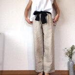 さらっと軽いlinen pants ウエストゴムのリボンが可愛い麻のパンツ