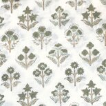 インド ブロックプリント生地 [50cm単位] Sanganeri ムガール フラワー グリーンXグリーン PP 花IF0317