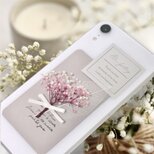【全機種対応】ダークトーンピンク　かすみ草ブーケ　スマホケースに挟むインナーシート　iPhone Android