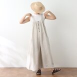 【新作】全25色から　リネン100％　ゆったり　サロペットパンツ ♪裾上げ無料♪オーダーサイズ可