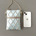 【受注制作】モロッカン生地のスマホポシェット♦スマホショルダー♦シレーヌ アクアブルー ♦ギフトにおすすめ♦