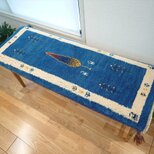 ペルシャ　ギャッベ ミニランナー　ラグ　120x44㎝　青色　糸杉　RJ15184