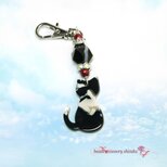 白黒ぶち猫キーホルダー＊ストライプオニキス