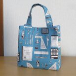 ミニスクエアトートバッグ★文具柄（ブルー）