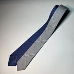 【受注製作】ネイビー　ベージュ　チェック　ネクタイ　プレゼント　ギフト【別途】名入れ　メッセージ　イニシャル　刺繍　