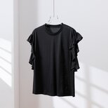 ★サンプルセール　1点のみ★（12）冷感Tシャツ　フリルTシャツ　半袖　ブラック