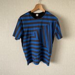 太ボーダーランダム切替え半袖Ｔシャツ　ブルー×黒Ｍ～Ｌ