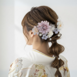くすみピンクのダリアと桜の髪飾り　No.SG57　成人式　卒業式　結婚式　ヘアアクセサリー　髪かざり　振袖　着物　袴