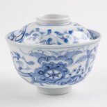 古伊万里 染付 線描き唐草文 蓋茶碗 江戸後期