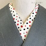 ポリエステルちりめんの半衿  赤黒ドット