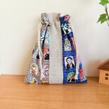 ミュージシャンアニマル柄の巾着袋（ネイビーベージュ）