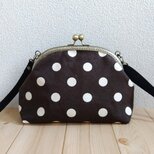 ドット帆布のがま口ショルダーバッグ　ポシェット　ブラウン　326