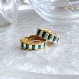 Y1183-ヴィンテージイヤリング U.S.A. Green Clear Rhinestone Half Hoop