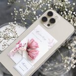 【全機種対応】スマホに挟むブーケセット　モーヴピンク　ミニ薔薇＆かすみ草　インナーシート　スマホケース