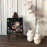 絵本「猫木霊と黒猫木霊」のキャラクター 原画 7cmミニキャンバス イーゼル付 猫木霊グッズ 徳島洋子作品