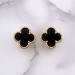 幸せのクローバーピアス 15mm（オニキス）【高品質！送料無料！当日発送！】