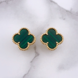 幸せのクローバーピアス 15mm（マラカイト）【高品質！送料無料！当日発送！】