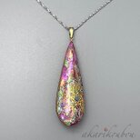 レース模様 濃桃色螺鈿と本朱漆のリバーシブルペンダント 螺鈿 純金箔 プラチナ箔：金沢漆器 箔工芸 螺鈿ジュエリー