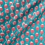 インド ブロックプリント生地 [50cm単位切売] Sanganeri ピンクのツボミ on ブルー地 花 IF0340