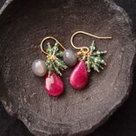 【K14gf】Ruby × Green garnet Earrings／ルビードロップ フリンジピアス