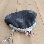 がま口ミニポーチ　コインケース　キーホルダー　8.5cm口金　アクセサリーケース　ドット　デニム風 ダンガリー　黒系　399