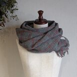 ふっくらウールガーゼ マフラー＿チェック(白黒&レッド)