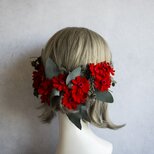 赤のジニアのヘッドドレス・ブートニア