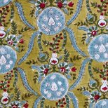 インド ブロックプリント生地 [43cm単位切売] サンガネリフラワー on ヘナグリーン SA IF0363 花 SA