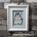 原画 1点もの ボールペン画 日本人作家 色鉛筆画 絵画 絵 アート 額入り 額装付き 現代アート インテリア チンチラ