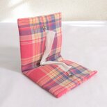 携帯ティッシュケース　ボックスティッシュから詰替え　マドラスチェック　ピンク　423