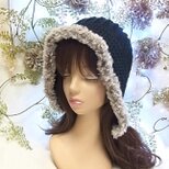 秋冬ニット帽 ニットキャップ 秋冬 手編みブラック帽子