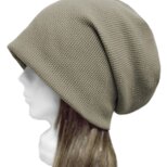 ルーズワッチキャップ◆ワッフル織コットンニット／カーキ　◇ゆったりサイズ・小顔効果・長いシーズン着用◇