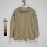 【厚手リネン】マリンシャツブラウス　長袖◆マスタード◆M・L・LL◆ウィンターリネン（15番手、リネン100％）