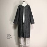 【厚手リネン】リネンのロングコート　猫ポケ◆デニム調ブラック◆フリーサイズ（厚手15番手、リネン100％）