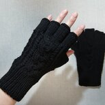 メリノウール100% 指なし手袋黒(メンズM〜L)スマホ対応