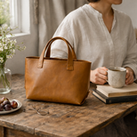 本革（山羊革）ミニフィールドバッグ／キャメル（ハニー）｜軽やかに馴染む、小さなレザートート