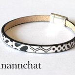 【ヨーロッパ製　本革　白・ブラック　幅５ｍｍ　ブレスレット】マグネット留め　