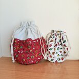巾着袋2つセット（クリスマス赤）