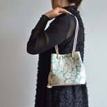 数量限定!   インド刺繍ジョーゼット　スクエア2way ポシェットマリンバッグ　ユーカリグリーン　クリスマスギフト・ご褒美