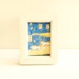 イラスト 原画 「夜の散歩」※木製額縁入り　インテリアアート　犬のイラスト　ミニ原画