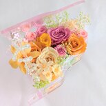 プリザーブドフラワー／クリアピンクピアノアレンジ／ピンクとオレンジの花の陽気な可愛い音色／フラワーケースリボンラッピング付き