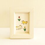 イラスト 原画 「チューリップ」※木製額縁入り　インテリアアート　犬のイラスト　ミニ原画