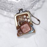 小さなビーズ刺繍のがま口 No.86｜キャメル×ウール｜ネックレス・バッグチャームにも｜アクセサリーケース｜一点物