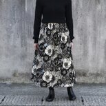 【即納】ノルディック調フラワー 大柄 コーデュロイ ギャザースカート（ スカイグレー ）コール天